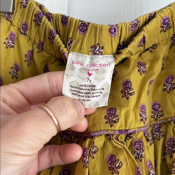 Pink Chicken Girls 100% Cotton Yellow Floral Block Print Skirt - Picture 5 of 6